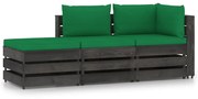 vidaXL 3-delige Loungeset met kussens grijs geïmpregneerd hout