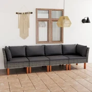 vidaXL Tuinbank 4-zits met kussens poly rattan grijs