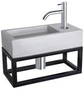 Differnz Ravo fonteinset - 38.5x18.5x25cm - Rechthoek - 1 kraangat - Gebogen chromen kraan - met zwart frame - beton lichtgrijs 38.401.97
