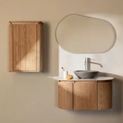 Carsone Hangend Badkamermeubelset Van Hout Natuurlijk Hout & Natuurlijk Hout & Rond Grijs Cement Ø40 Cm Tarsis & Ovaal Led En Anticondens 100x80 -