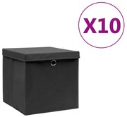 vidaXL Opbergboxen met deksels 10 st 28x28x28 cm zwart