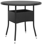 vidaXL Tuintafel Ø80x75 cm gehard glas en poly rattan zwart