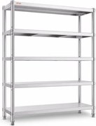 VEVOR Keukenrek, 5 lagen, vrijstaand rek tot 750 kg (150 kg per schap), roestvrijstalen horecarek met verstelbare poten en schappen, robuust rek voor magazijn, garage, werkplaats, 1200 x 455 x 1830 mm
