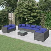 vidaXL 9-delige Loungeset met kussens poly rattan grijs