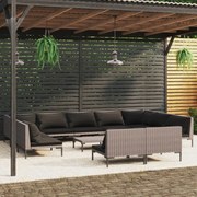 vidaXL 12-delige Loungeset met kussens poly rattan donkergrijs