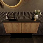 Mondiaz Fowy toiletmeubel 120cm washed oak met zwarte waskom links zonder kraangat