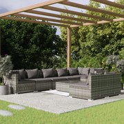 vidaXL 9-delige Loungeset met kussens poly rattan grijs