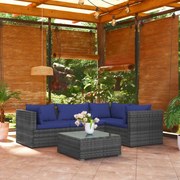 vidaXL 5-delige Loungeset met kussens poly rattan grijs