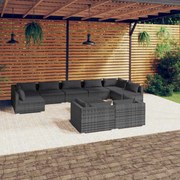 vidaXL 10-delige Loungeset met kussens poly rattan grijs