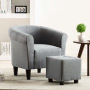 vidaXL 2-delige Fauteuilset met hocker stof lichtgrijs