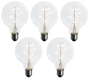 Set van 5 E27 dimbare LED spiraal filament G95 4W 270 lm 2700K