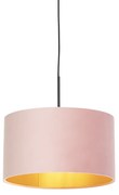 Stoffen Hanglamp met velours kap roze met goud 35 cm - Combi Landelijk / Rustiek E27 cilinder / rond rond Binnenverlichting Lamp