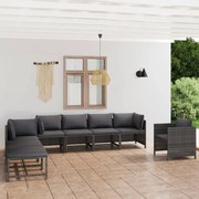 vidaXL 8-delige Loungeset met kussens poly rattan grijs