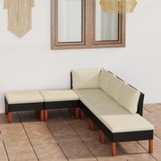 vidaXL 6-delige Loungeset met kussens poly rattan zwart