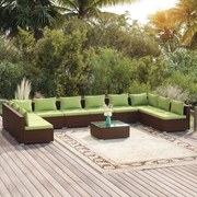 vidaXL 11-delige Loungeset met kussens poly rattan bruin