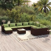 vidaXL 11-delige Loungeset met kussens poly rattan bruin