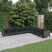 vidaXL 8-delige Loungeset met kussens poly rattan donkergrijs