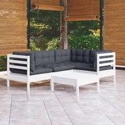 vidaXL 5-delige Loungeset met kussens grenenhout wit