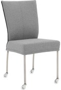Goossens Eetkamerstoel Funk RVS Poten grijs stof leuning en Transparant skater wiel met rvs kapmet wielen, modern design