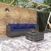 vidaXL 4-delige Loungeset met kussens poly rattan grijs