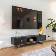 Richmond Interiors Hunter Zwart Tv-meubel Met Goud - 190x45x46cm.