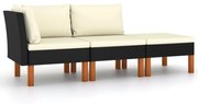 vidaXL 3-delige Loungeset poly rattan en massief eucalyptushout