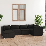 vidaXL 6-delige Loungeset met kussens poly rattan zwart