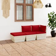 vidaXL 3-delige Loungeset met kussens pallet vurenhout