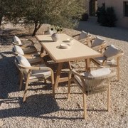 Set Van Een Rechthoekige Tafel 200x100 Cm En 8 Tuinstoelen Van Acaciahout Dubai Tapioca Beige & Stof Gardenia Wit - Sklum