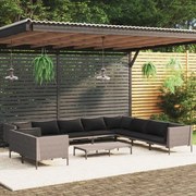 vidaXL 11-delige Loungeset met kussens poly rattan donkergrijs