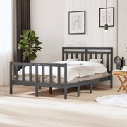 vidaXL Bedframe massief hout grijs 135x190 cm 4FT6 Double