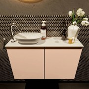 Mondiaz Fowy toiletmeubel 80cm rosee met witte waskom links en kraangat