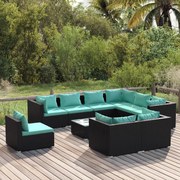 vidaXL 10-delige Loungeset met kussens poly rattan zwart