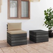 vidaXL 2-delige Loungeset met kussens pallet massief grenenhout