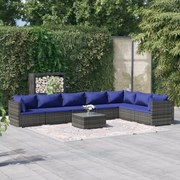 vidaXL 8-delige Loungeset met kussens poly rattan grijs