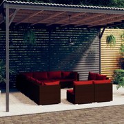 vidaXL 12-delige Loungeset met kussens poly rattan bruin