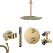 Mueller Gold inbouw regendouche rond met 20cm hoofddouche en plafondarm 20cm messing geborsteld