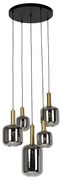 Hanglamp zwart met goud met smoke glas incl. 5 PUCC - Zuzanna