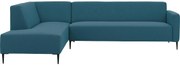 Goossens Bank Key West blauw, stof, 3-zits, modern design met ligelement links