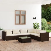 vidaXL 7-delige Loungeset met kussens poly rattan bruin