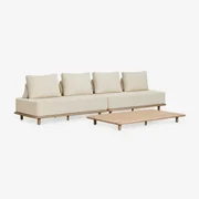 Tuinset Met Modulaire Tuinbank Van 2 Stuks Met 2 Zitplaatsen En Salontafel 160x95 Cm In Acacia Portet Gardenia Wit - Sklum