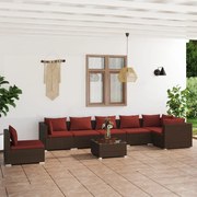 vidaXL 8-delige Loungeset met kussens poly rattan bruin