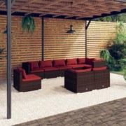 vidaXL 9-delige Loungeset met kussens poly rattan bruin