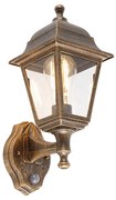 Antieke wandlamp goud IP44 met bewegingsmelder - Capital