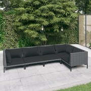 vidaXL 5-delige Loungeset met kussens poly rattan donkergrijs