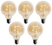 Set van 5 E27 dimbare LED spiraal filament G95 4W 270 lm 2200K