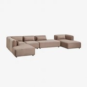 5-delige Modulaire Rechter Chaise Longue Bank Met Dubbele Ottomaan Fogler Corduroy Kameelbruin - Sklum