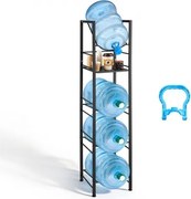 VEVOR Waterkanhouder, 5 lagen, voor 4 waterflessen, waterkanrek met opbergvak, waterdispenserrek, waterflessenrek, watercontainerrek voor keuken, kantoor en woonkamer, zwart