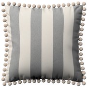 Dekoria Kussenhoes Wera met pompons, wit-grijs 45 x 45 cm