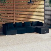 vidaXL 5-delige Loungeset met kussens poly rattan zwart